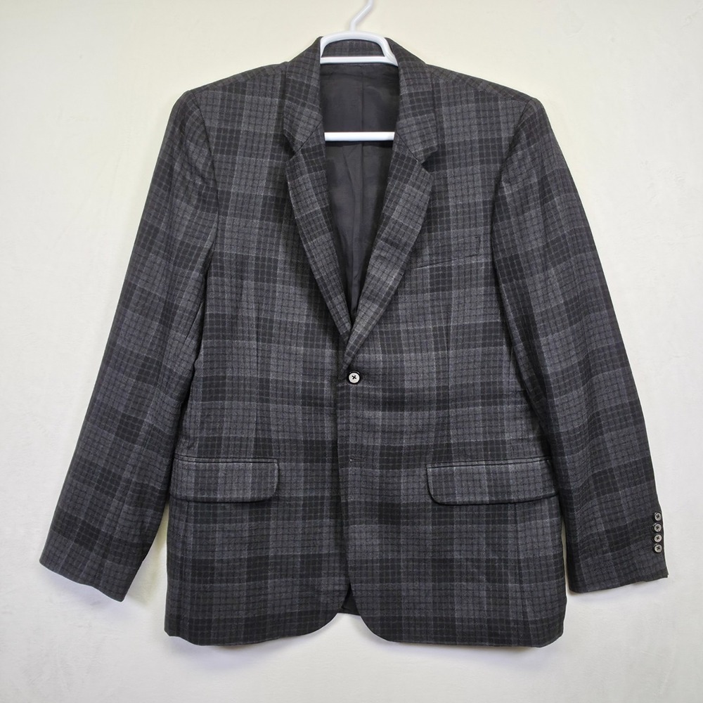 Vince Blazer Mens 44 Gray Black‎ Wool Plaid Suit Jacket Italian Preppy Business